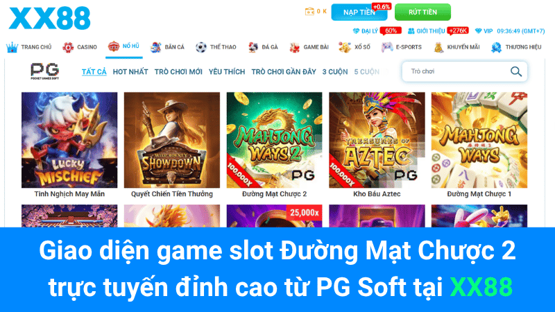 Giao diện game slot Đường Mạt Chược 2 trực tuyến đỉnh cao từ PG Soft tại XX88