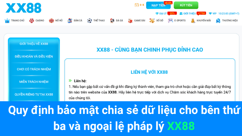 Quy định bảo mật chia sẻ dữ liệu cho bên thứ ba và ngoại lệ pháp lý XX88