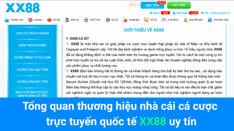 Tổng quan thương hiệu nhà cái cá cược trực tuyến quốc tế XX88 uy tín